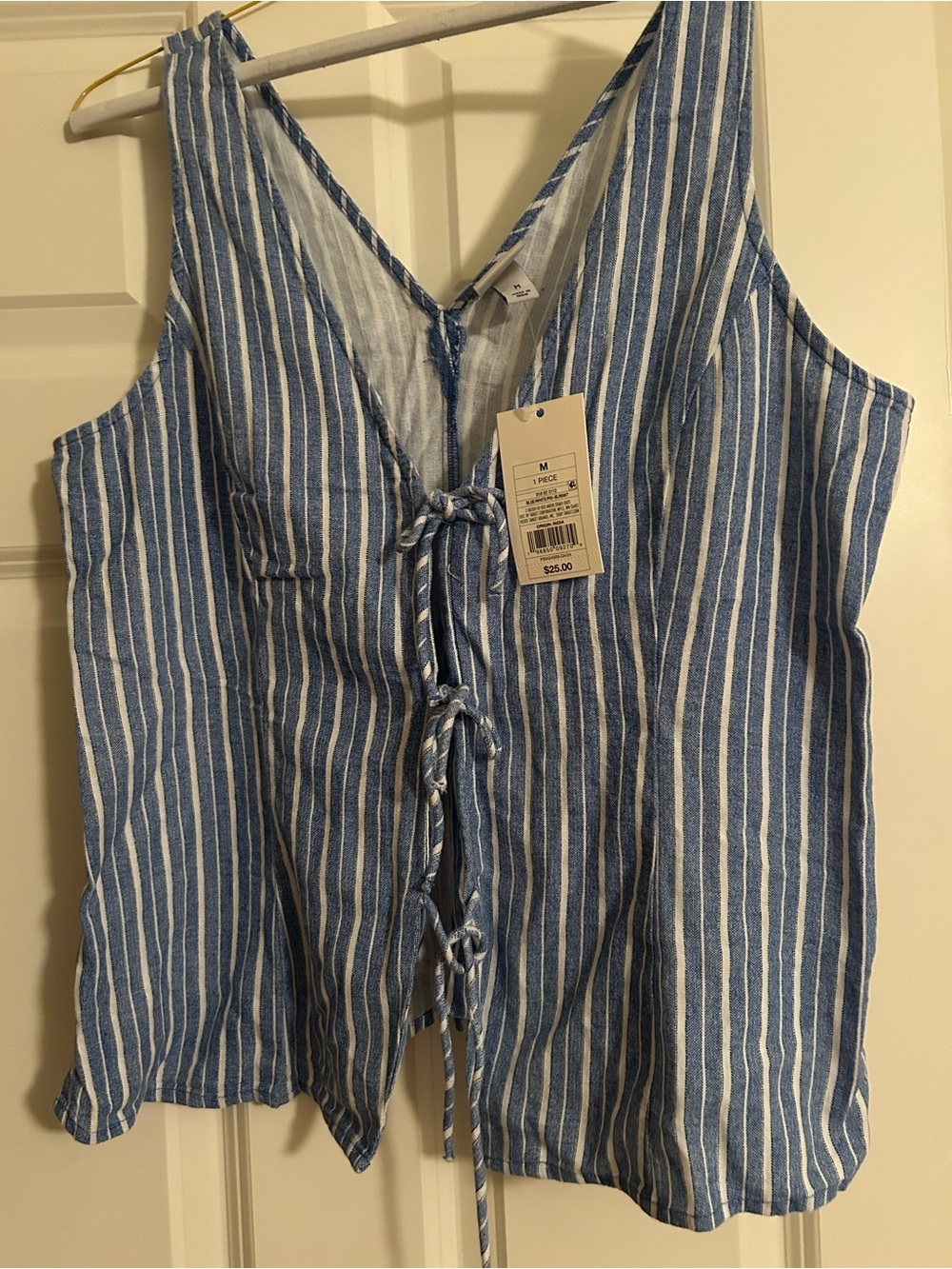 Striped Tie-Front Sleeveless Top - Blue A New Day